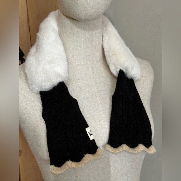 NWOT White Black Faux Fur Scarf Collar Neck Warmer - Picture 4 of 5